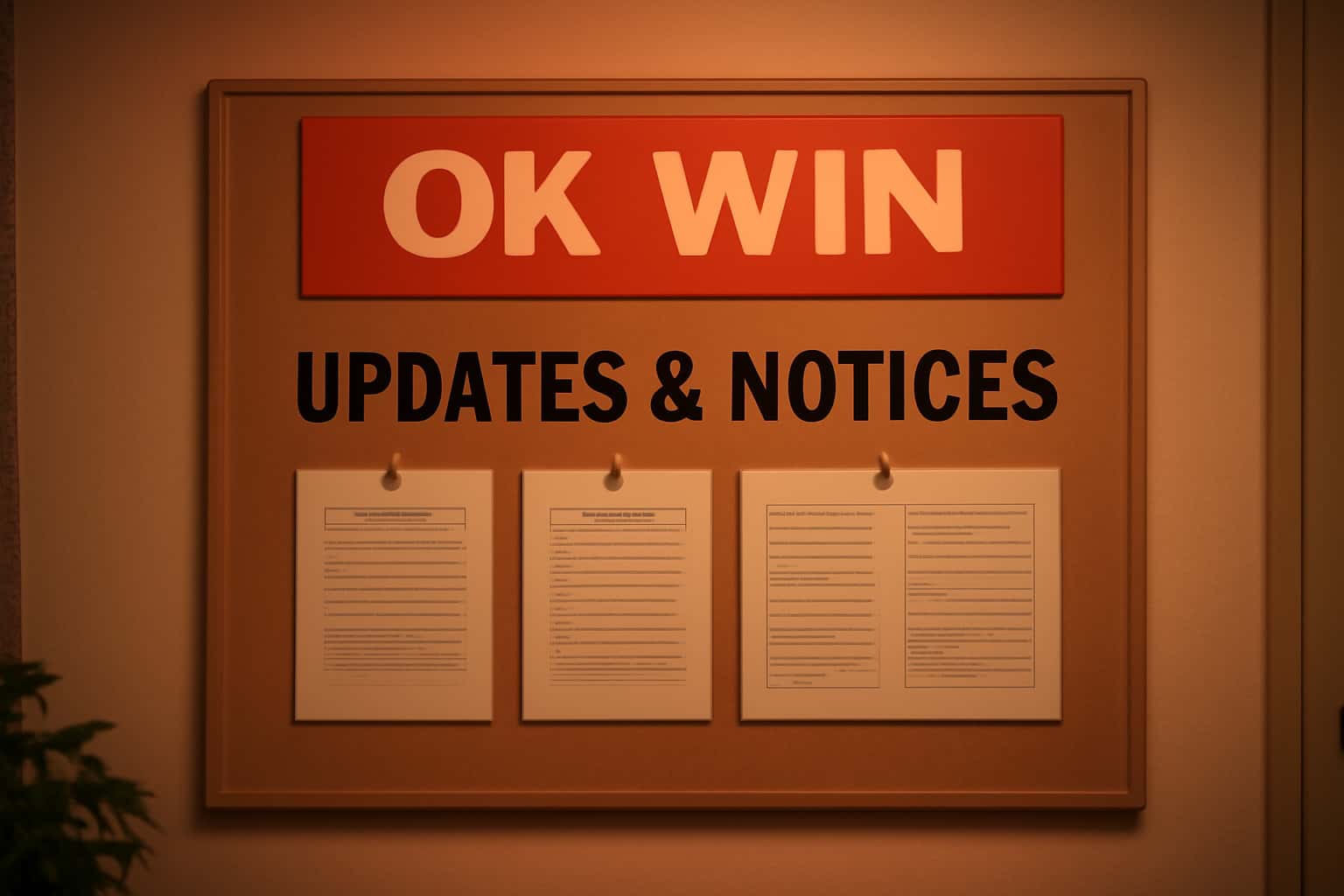 An informative visual representation of the Ok Win Updates & Notices page, emphasizing clarity on platform changes.