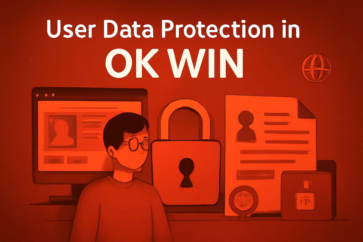 An informative graphic showcasing user data protection mechanisms in Ok Win.